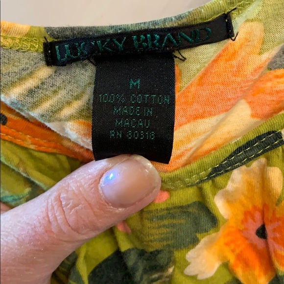 Lucky Brand Floral Tank Green Orange Aloha M - Picture 2 of 4